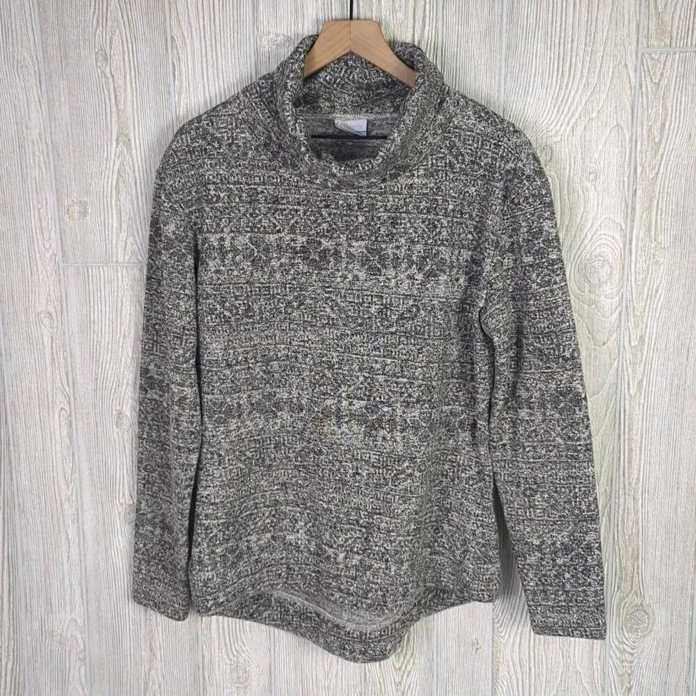 Vintage Columbia Women’s Large Grey Fleece Knit Soft Pullover Sweater Turtleneck
